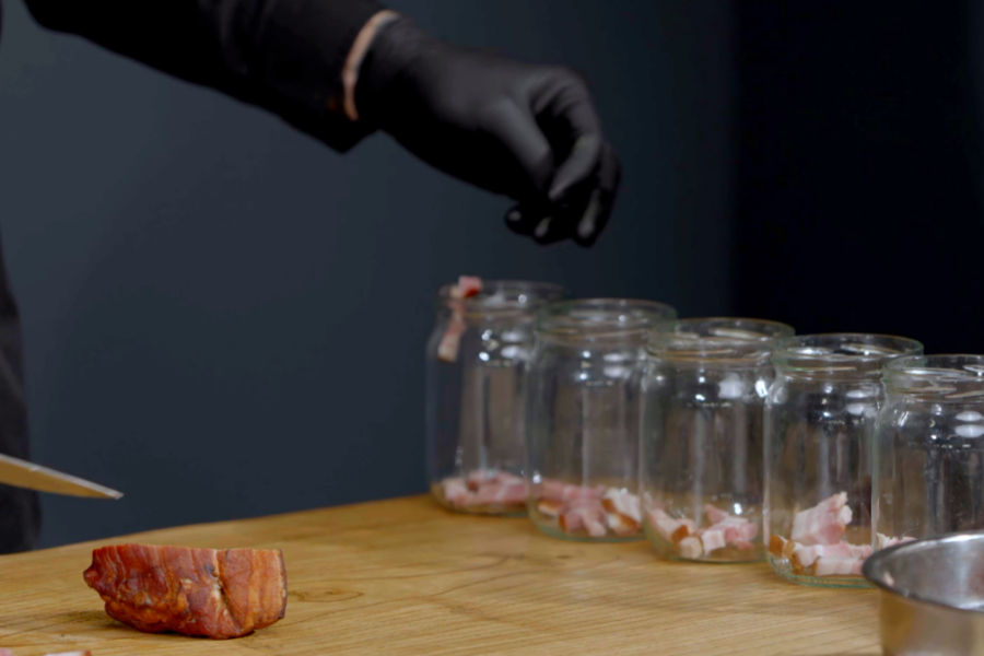 Cut the pork belly into strips