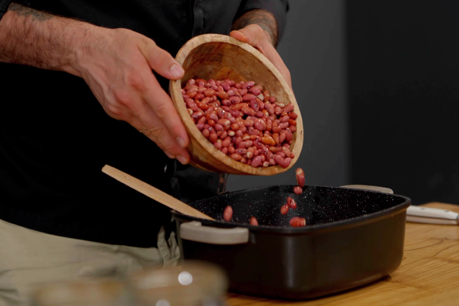 Mixing vegetables with beans