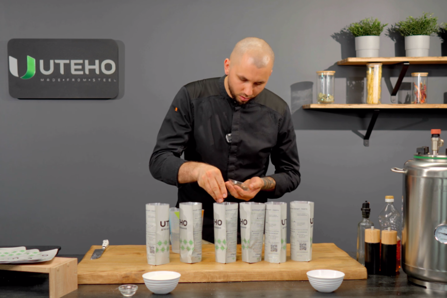 Adding spices to borscht