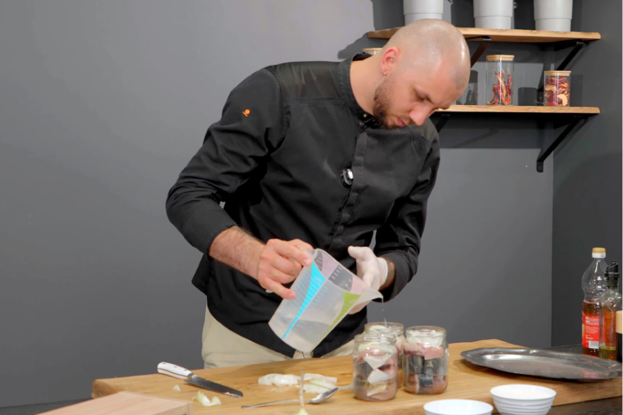 Adding water to the jars