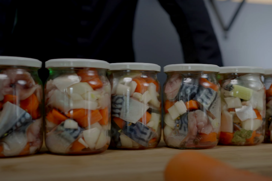 Homemade fish preserves in an autoclave