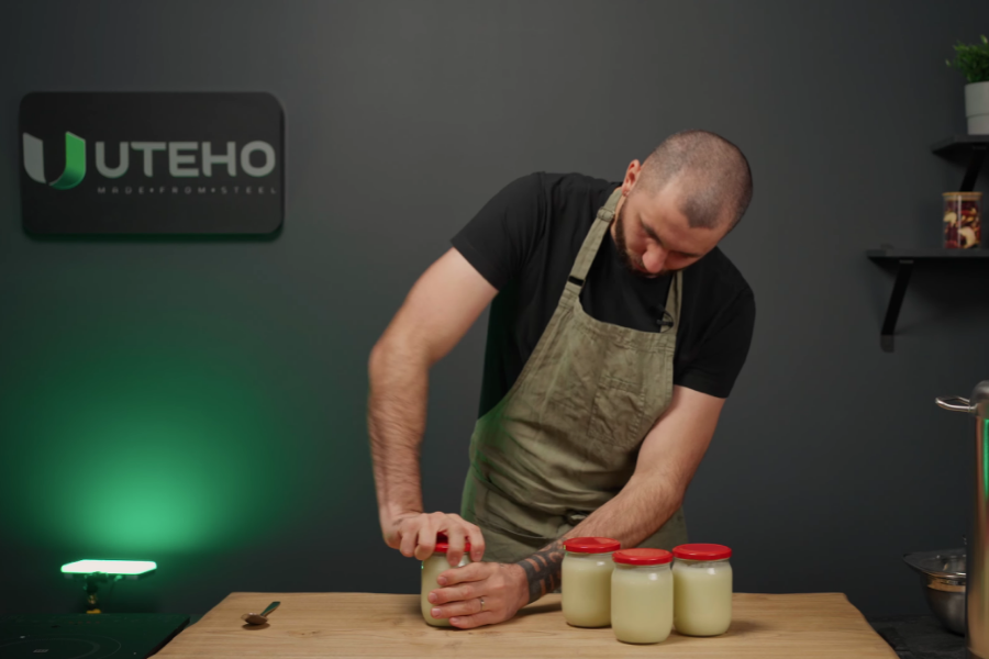 Homemade condensed milk in an autoclave