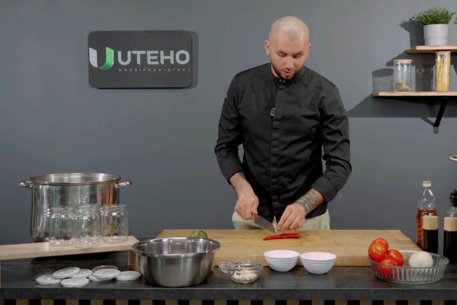 Adding garlic and chili pepper