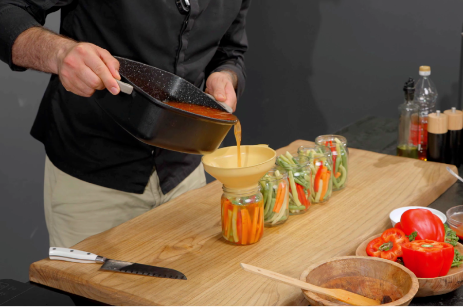 Pouring the marinade